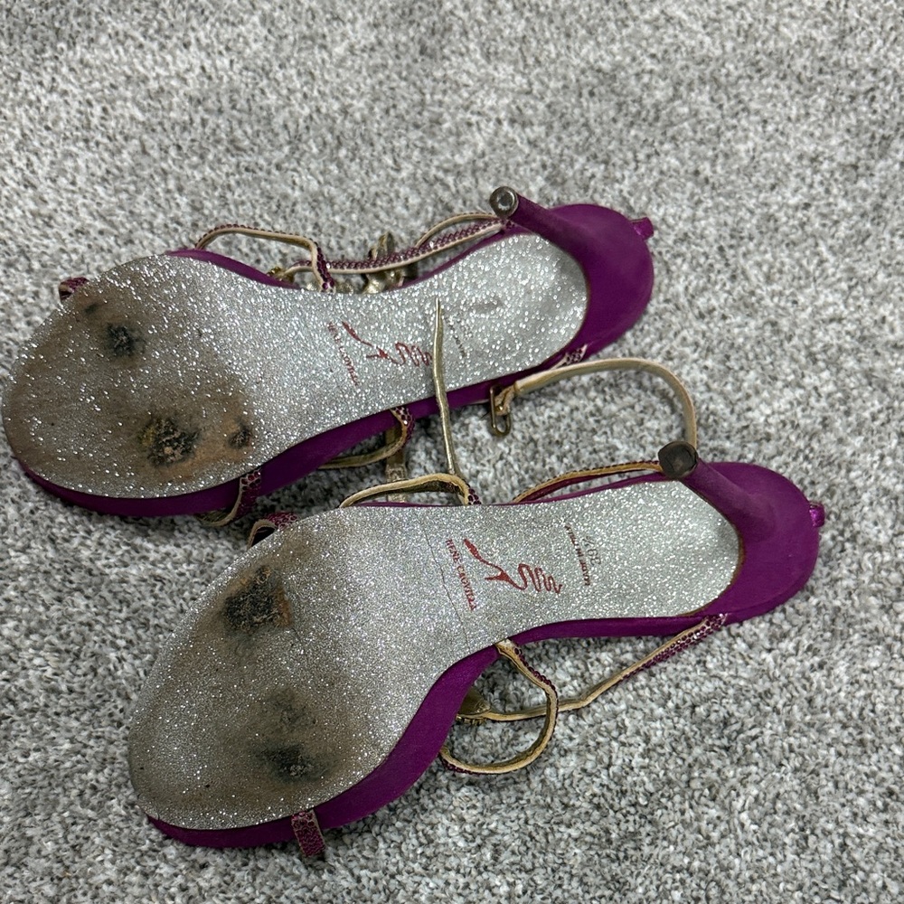Rene Caovilla Purple and Gold Embellished Heels - Picture 2 of 5